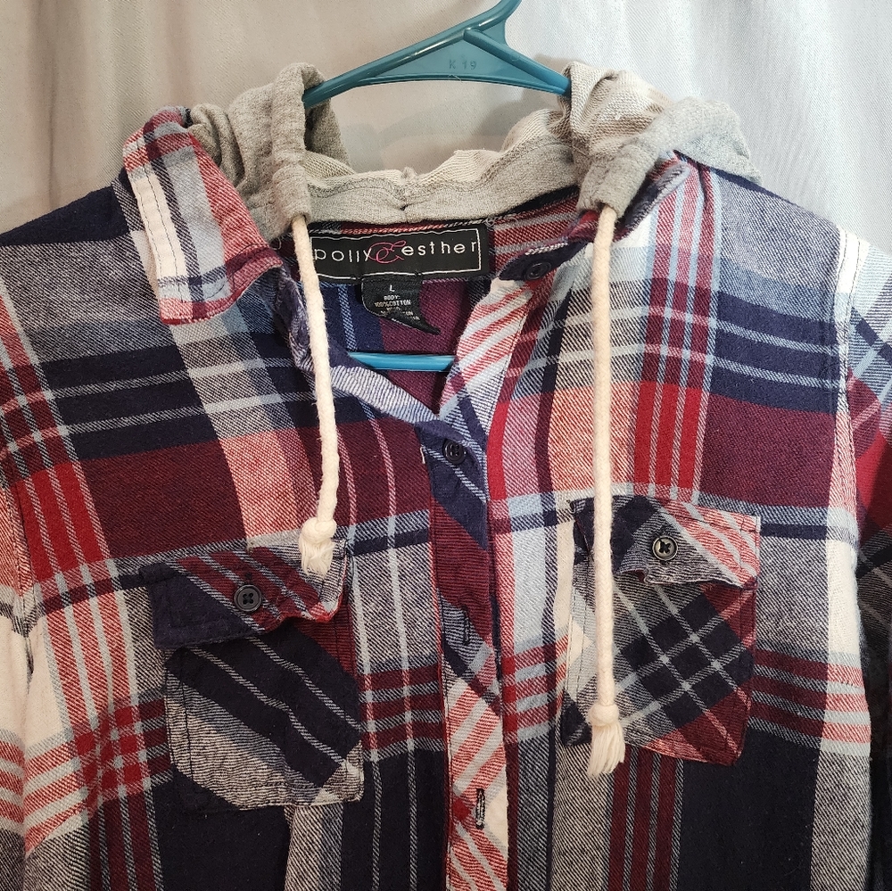 Long sleeve flannel with hood